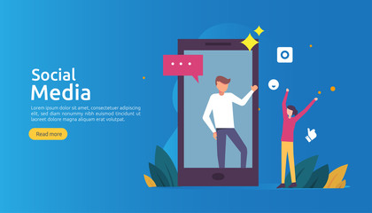 Social Media network and influencer concept with young people character in flat style. illustration template for web landing page, banner, presentation, social, poster, ad, promotion or print media