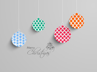 Poster - Concept of Merry Christmas celebration with hanging x-mas ball.