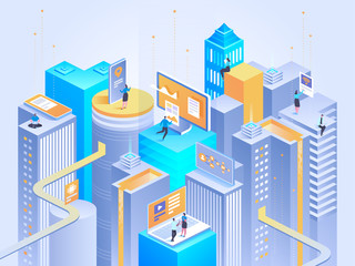 Wall Mural - smart city isometric concept intelligent buildings