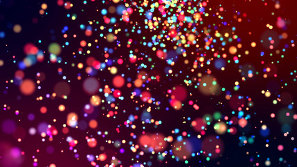 Wall Mural - cloud of multicolored particles in the air like sparkles on a dark background with depth of field. b