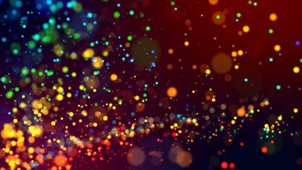 Wall Mural - cloud of multicolored particles in the air like sparkles on a dark background with depth of field. b