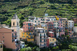 Der Ort Manarola an der ligurischen Küste, zugehörig zu den Cinque Terre, welche zum Welt Kulturerbe gehören, Italiewn