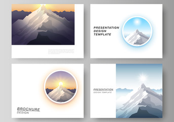 The minimalistic abstract vector illustration layout of the presentation slides design business templates. Mountain illustration, outdoor adventure. Travel concept background. Flat design vector.