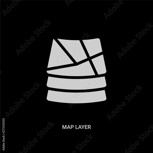 White Map Layer Vector Icon On Black Background Modern Flat