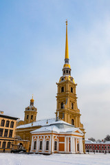 Peter and Paul cathedral located in Saint-Petersburg, Russia. Famous landmark in winter day