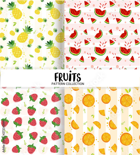 Cute Hand Draw Doodle Summer Fruits Pattern Seamless Collection