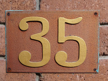 House Door Number Plate Thirty Five. House Number Thirty Five
