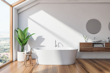 Loft Scandinavian Bathroom Interior, Tub And Sink