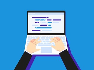Wall Mural - typing code on laptop. businessman using notebook creen desktop or secretary hand type. programmer c