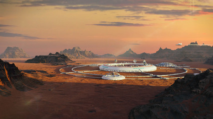 Wall Mural - colony on mars, first martian city in desert landscape on the red planet