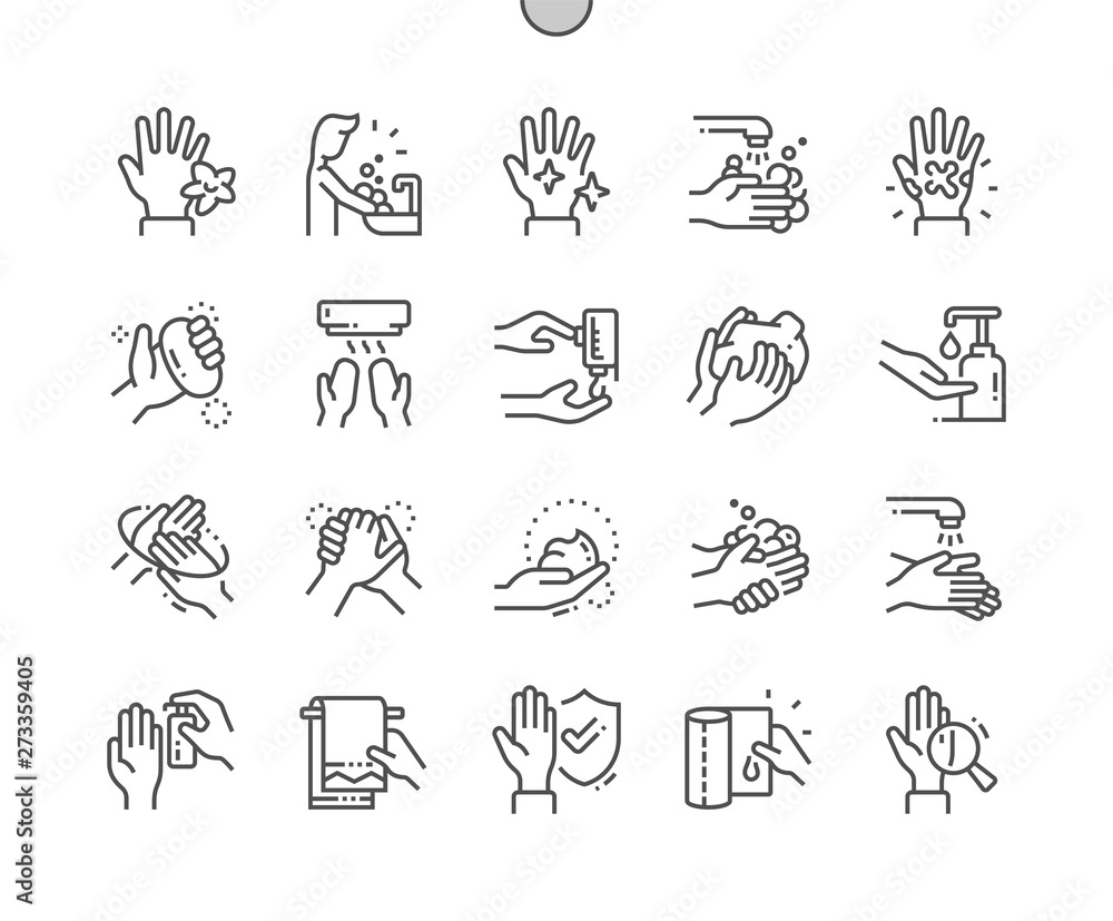 Hand hygiene Well-crafted Pixel Perfect Vector Thin Line Icons 30 2x Grid for Web Graphics and Apps. Simple Minimal Pictogram - obrazy, fototapety, plakaty 