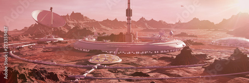 Fotografía station on Mars surface, first martian colony in desert landscape on the red pla