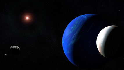 Wall Mural - planet Neptune with its moon Triton and some other moons 