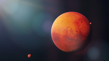 Wall Mural - the red planet mars with it moons phobos and deimos, part of the solar system