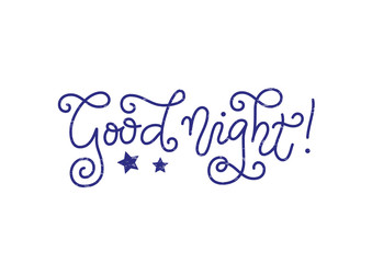 Wall Mural - Modern mono line calligraphy lettering of Good night in blue with texture on white background