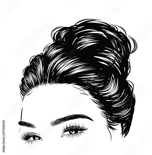 Woman With Stylish Messy Bun With Perfect Eyebrow Shaped And Full