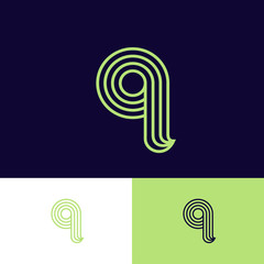 Wall Mural - Q letter. Green Q Monogram Consist of Thin Lines, Isolated on a Different Backgrounds. Web, UI Icon. 