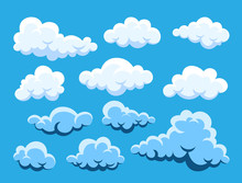 Cloud. Abstract White Cloudy Set Isolated On Blue Background. Vector Illustration