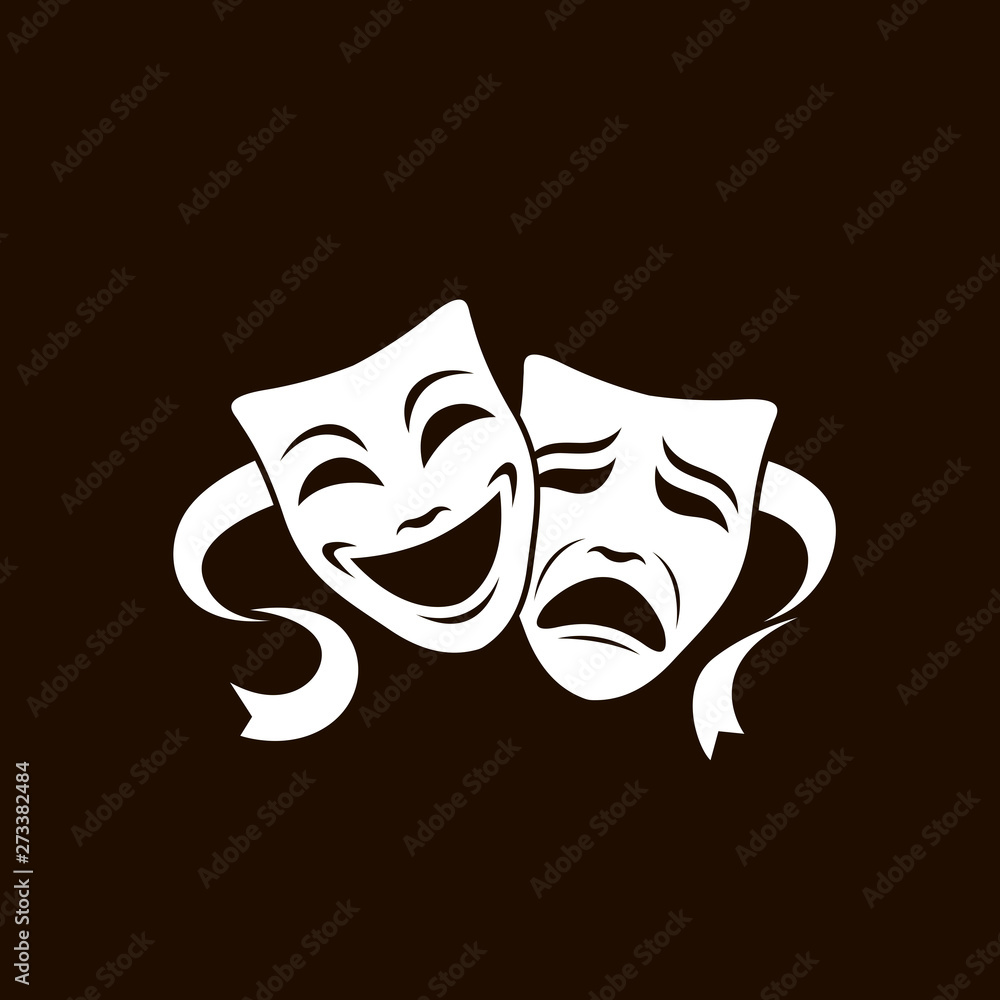 illustration of comedy and tragedy theatrical masks isolated on white background - obrazy, fototapety, plakaty 