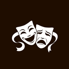 illustration of comedy and tragedy theatrical masks isolated on white background