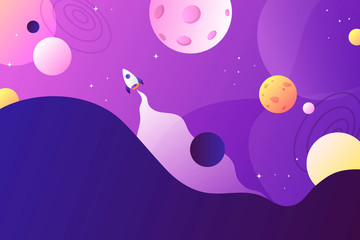 Wall Mural - horizontal space background with abstract shape and planets. web design. space exploring. vector ill