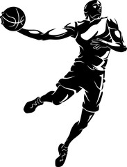 Wall Mural - Basketball Player Mid Air, Shadowed Illustration