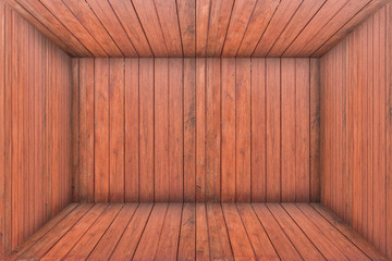 Inside an empty wooden room,