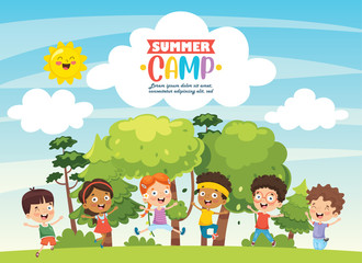 Wall Mural - Vector Illustration Of Summer Camp Kids