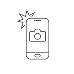 simple icon smartphone with camera and flash. modern phone with photo sign for web design. vector ou