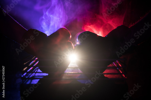 Ταπετσαρία τοιχογραφία Empty boxing ring with red ropes for match in the stadium arena