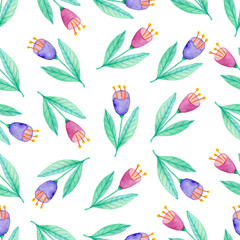 Poster - Pattern with violet and pink flowers