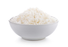Rice In A Bowl On A White Background. Full Depth Of Field