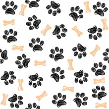Background With Dog Paw Print And Bone