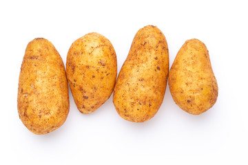 Potatoes isolated on white background. Flat lay. Top view.