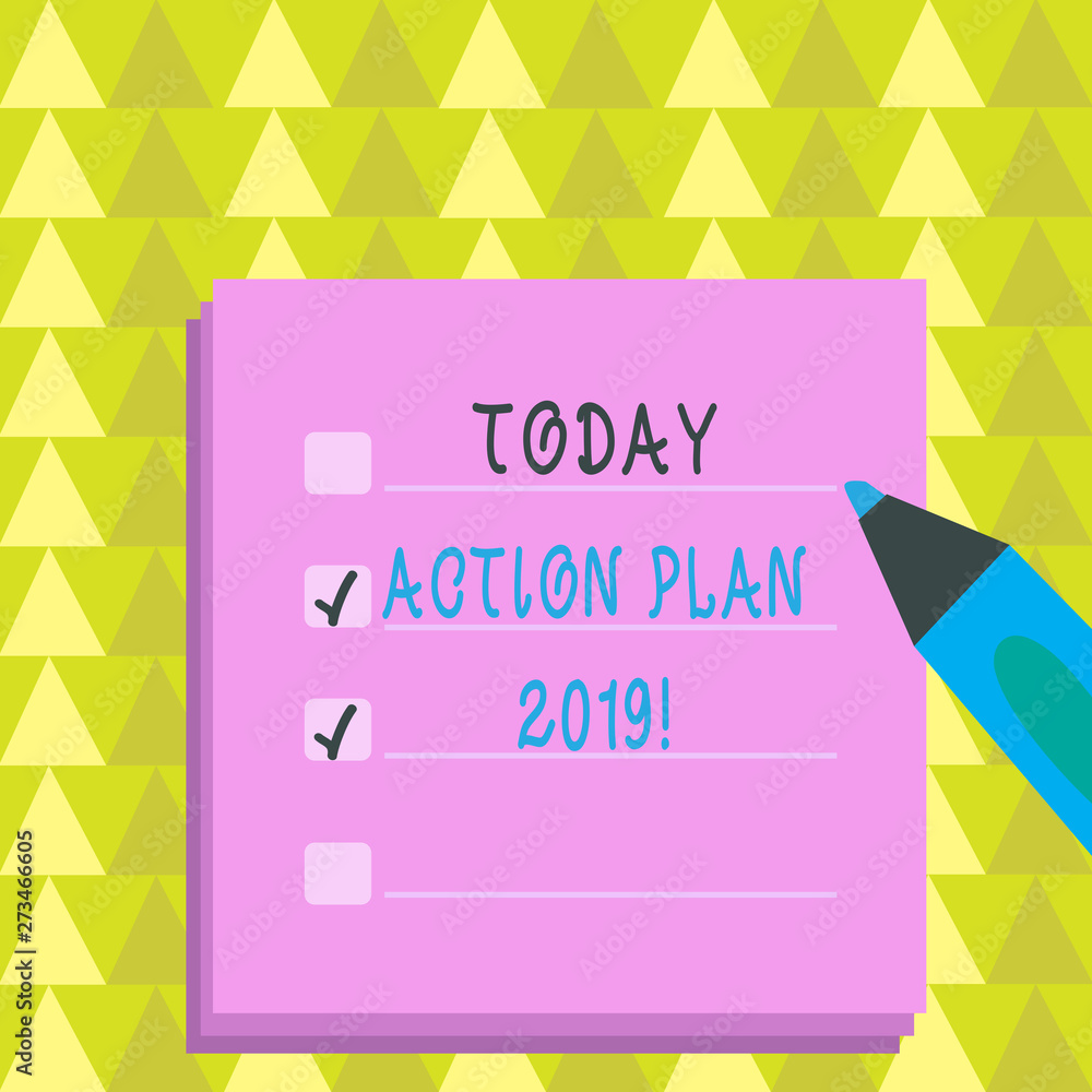 Writing note showing Action Plan 2019. Business concept for proposed ...