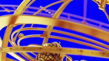 Wall Mural - armillary sphere and zodiac signs on blue screen. 3d animation.