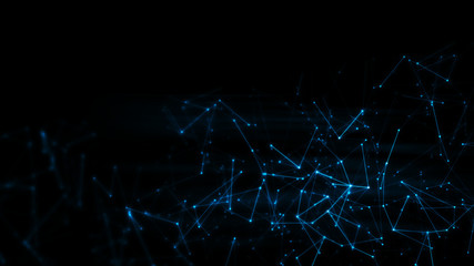 Wall Mural - 3d rendering of abstract polygonal space low poly network nodes with connected dots and lines on dar