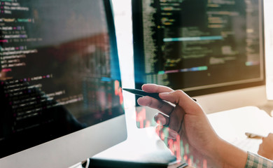programming and coding technologies. website design. programmer working business in software develop