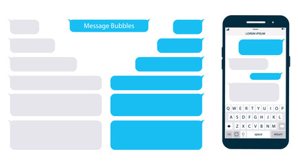 smartphone, chatting sms app template bubbles. place your own text to the message clouds. social net