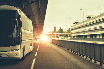 bus of tourist company which making transfers from airport to city