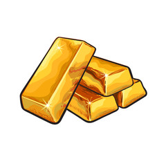 Sketch of gold bar ingots. Vector illustration.