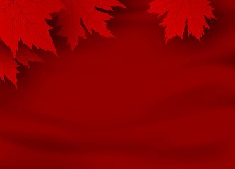 Canada day banner design of red maple leaves on red fabric background with copy space vector illustration