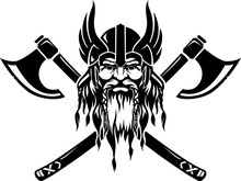Viking Emblem Head With Crossed Battle Axe