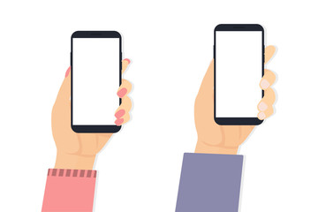 Wall Mural - man and woman hand with phone white background
