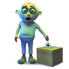 Wall Mural - Stupid undead zombie monster cast his vote in the ballot box, 3d illustration