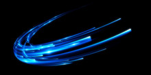 Dynamic Lights Circle Shape On Dark Background. Bright Luminous Glowing Circle. High Speed Optical Fiber Concept. 3d Rendering