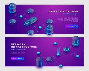Wall Mural - computing power and database concept banner template.