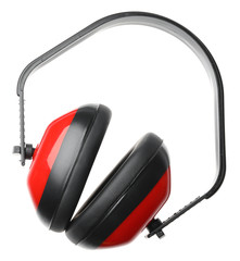 Sticker - Protective headphones on white background. Professional construction accessory