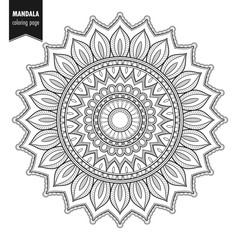 Wall Mural - Decorative monochrome ethnic mandala pattern. Anti-stress coloring book page for adults. Hand drawn illustration