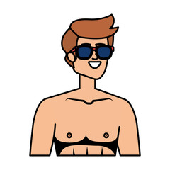 Canvas Print - young man shirtless with sunglasses